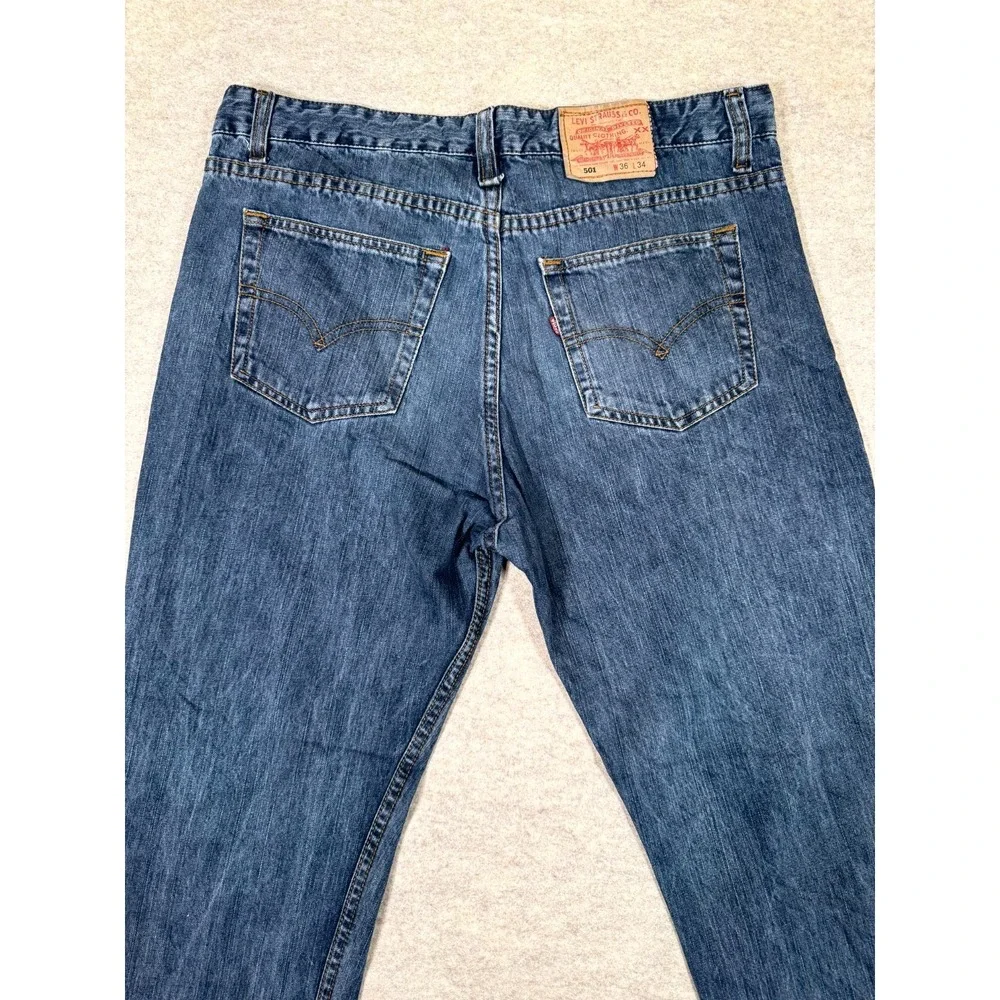 Levis 501 Straight Leg Jeans Men 36x34 Blue Denim Mid Rise Button Fly Streetwear